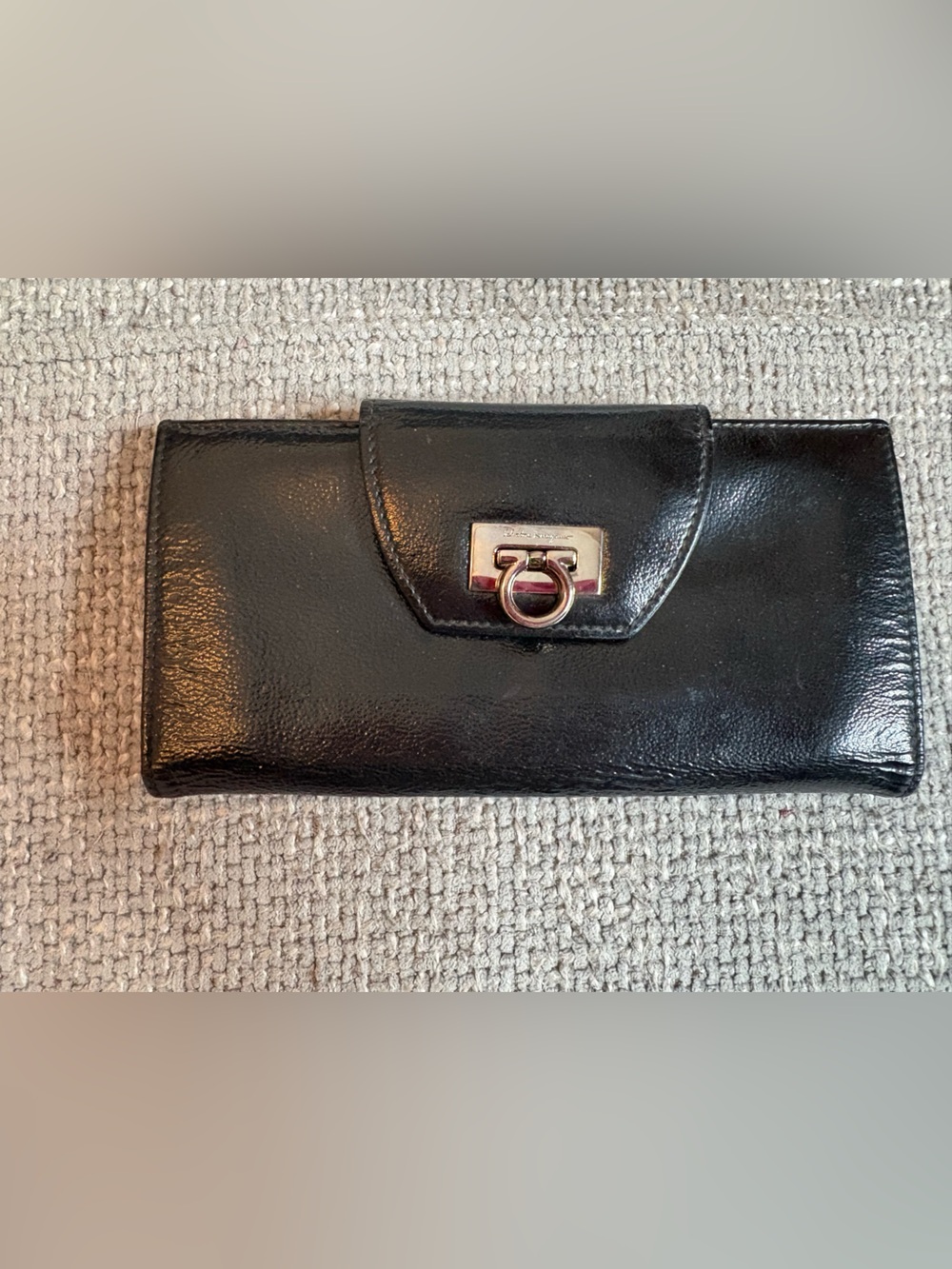 Salvatore Ferragamo Gancini Black Leather Continental Wallet Vintage